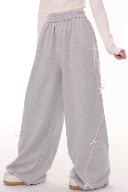 Gray Bow Wide-Leg Sweatpants