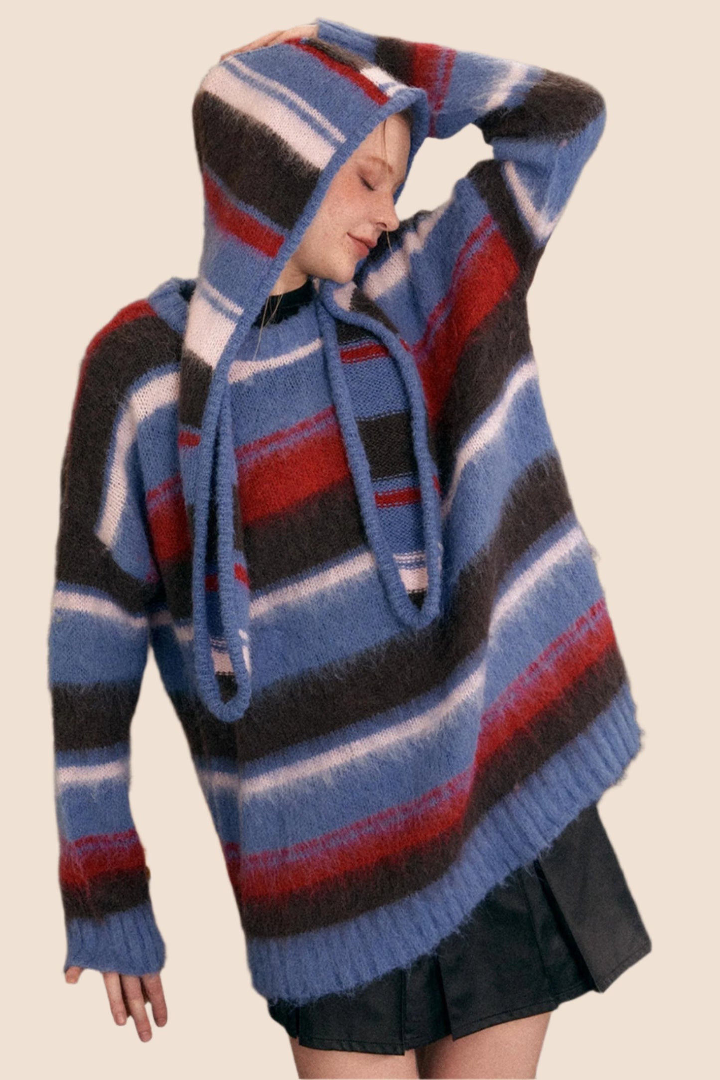 Vintage Hooded Slouchy Striped Pullover