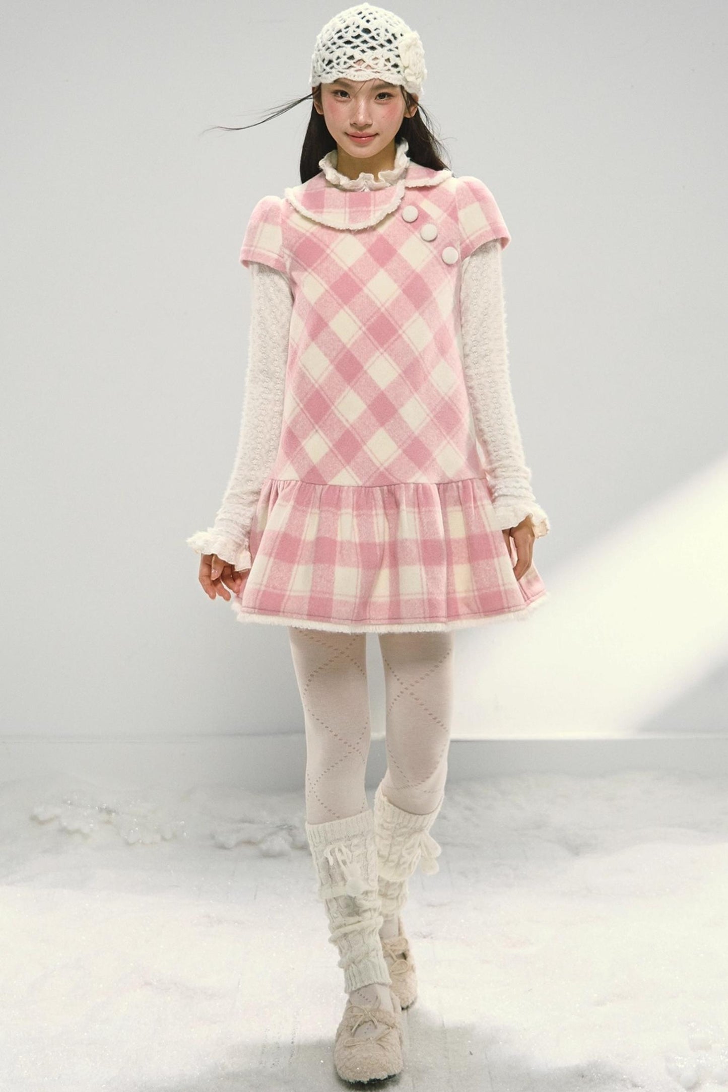 Christmas Doll Collar Tweed Dress Set-Up