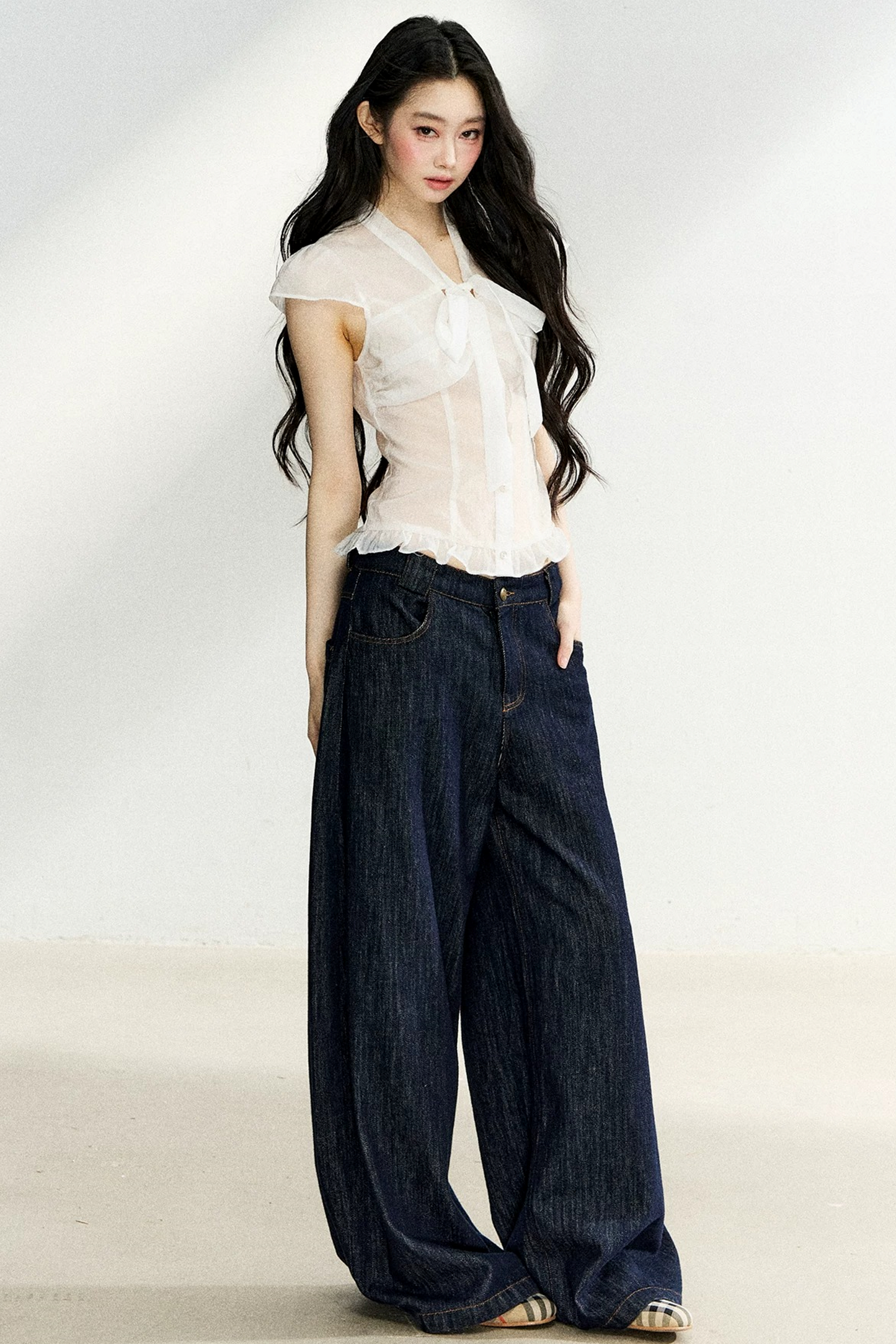 Sheer Bow-Collar Blouse