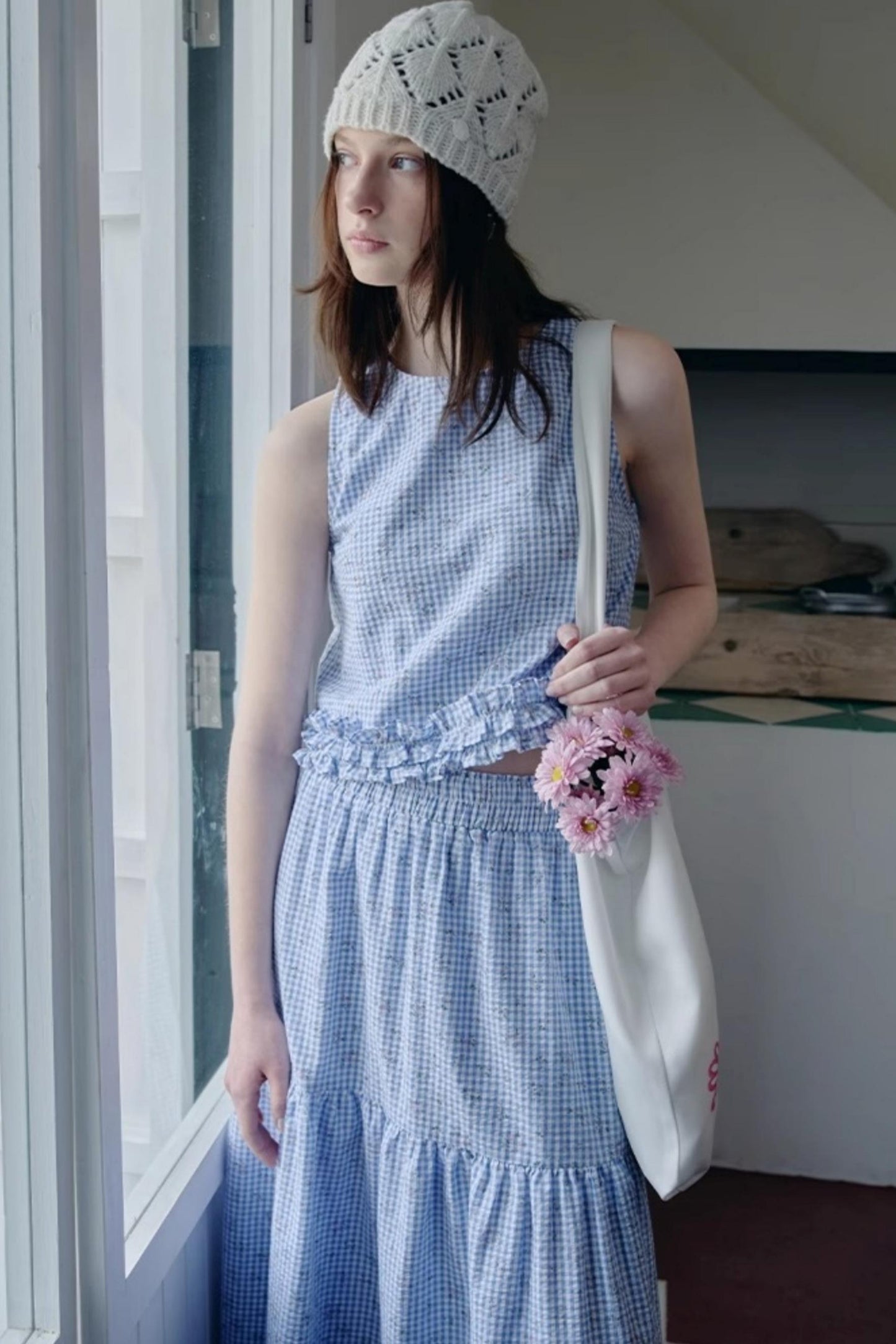 Soft Morandi Floral Frill Vest Skirt Set-Up