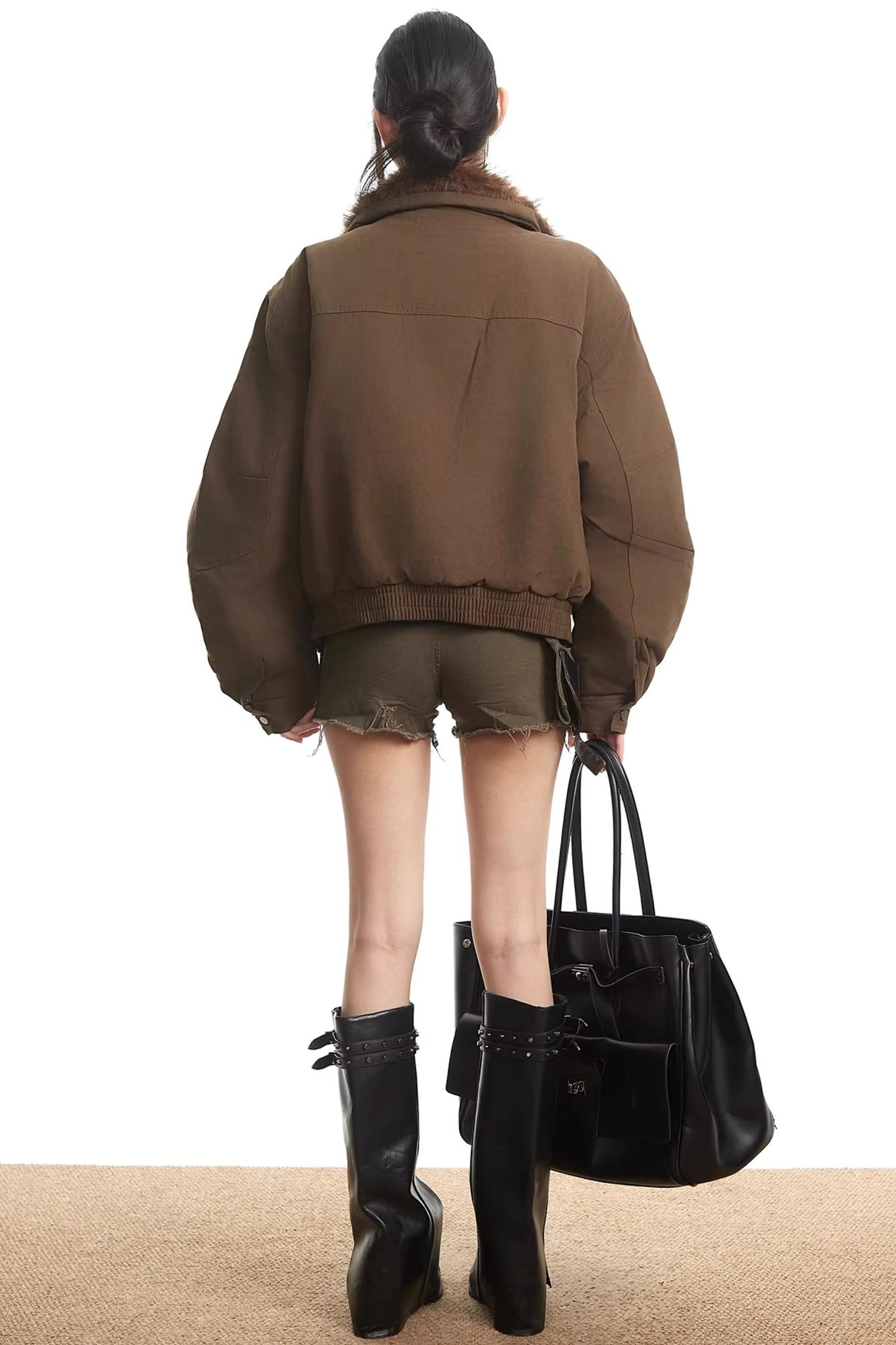 Dark Brown Fur Collar Jacket