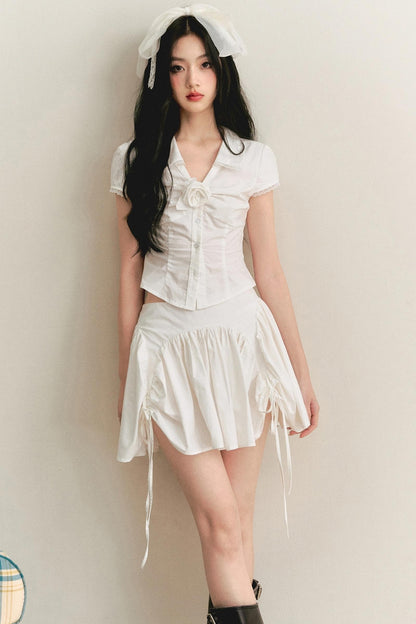 Light Lace-Up Pleated Skirt Set-Up