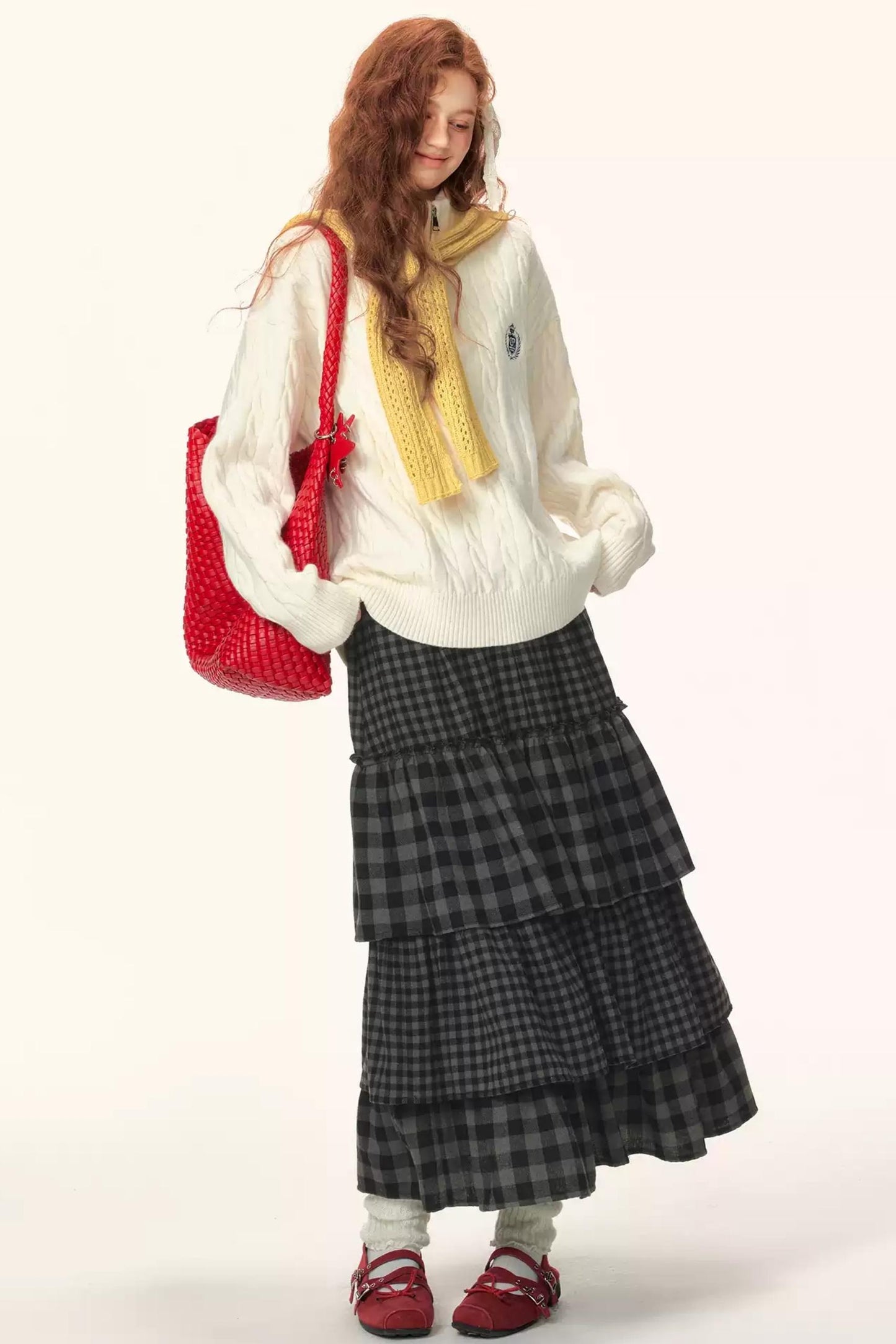 French Cable Knit Polo Sweater Top