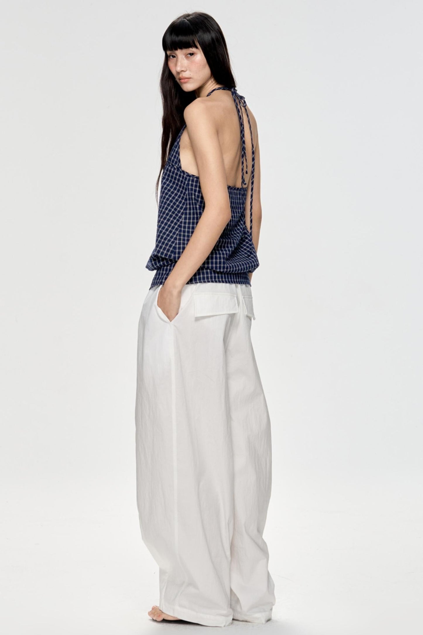 Backless Plaid Tank Top