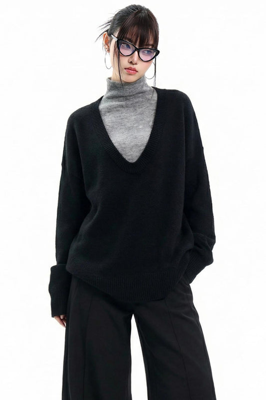 Gray Knitwear V-Neck Vest Set-Up