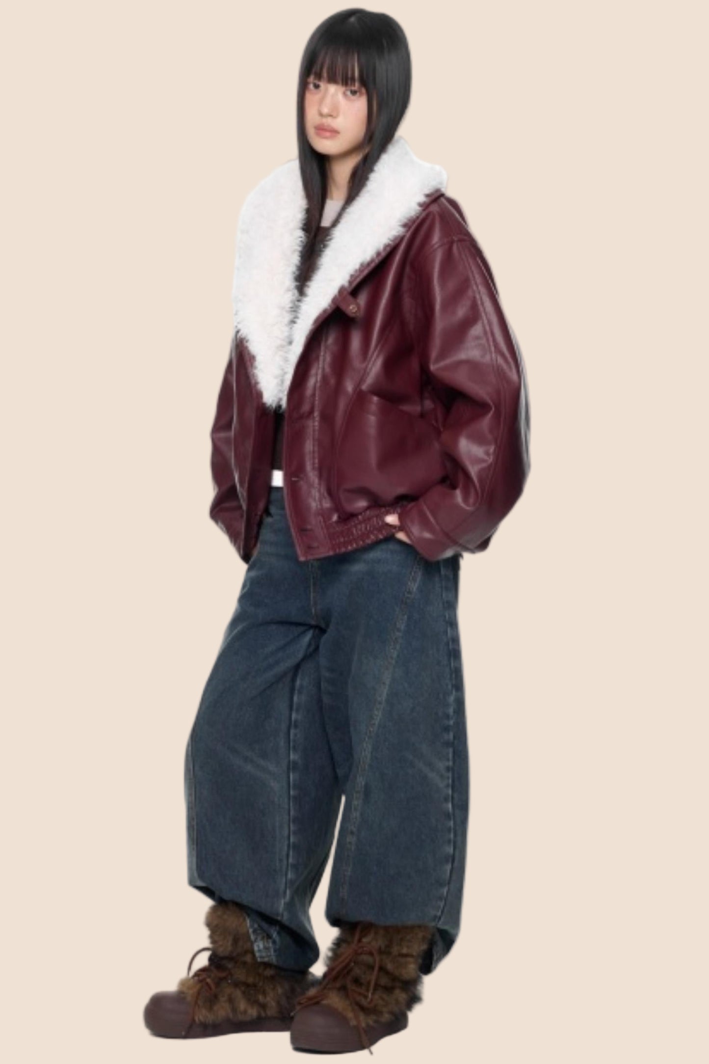 Fur Collar Leather Jacket Coat