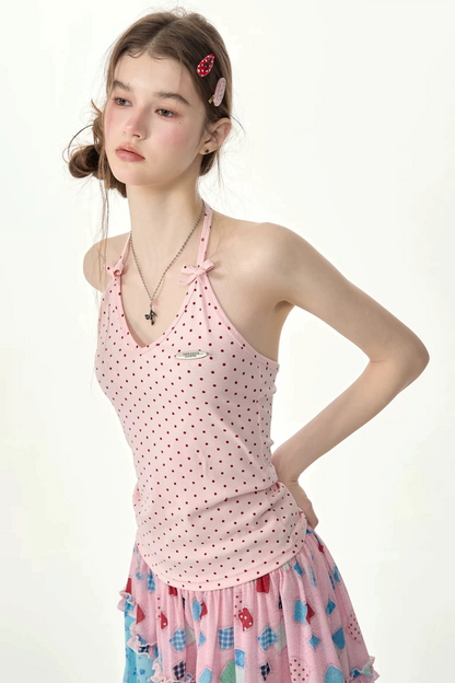 Rosa gepunktetes Neckholder-Tanktop
