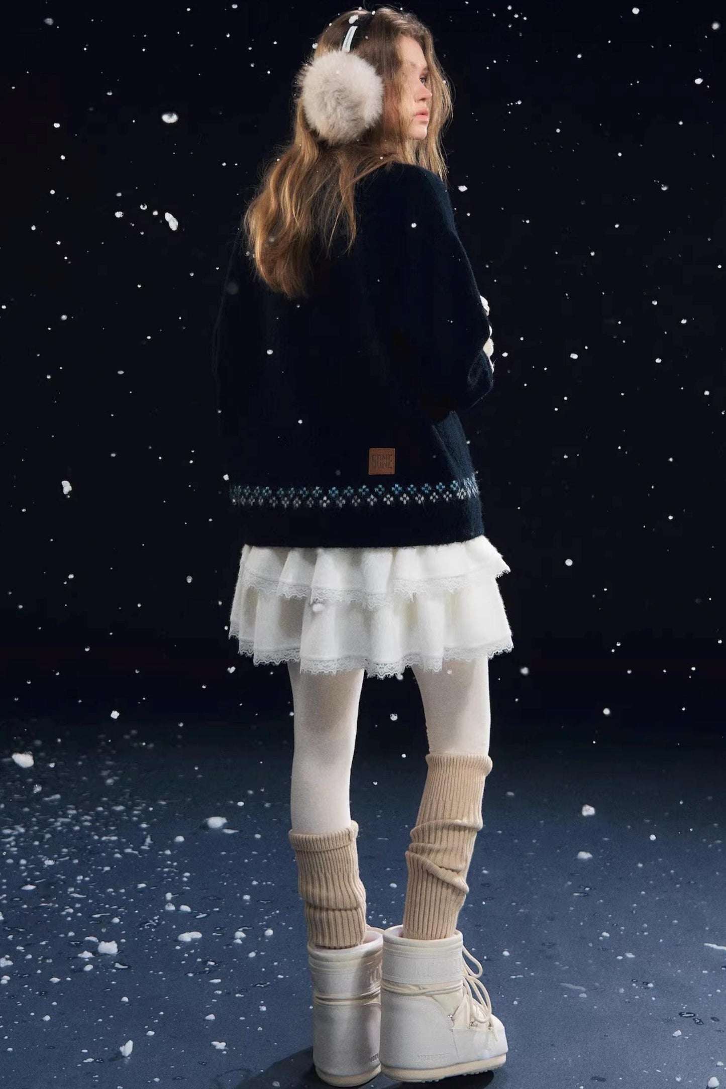 Snowflake Pony Soft Round Neck Sweater
