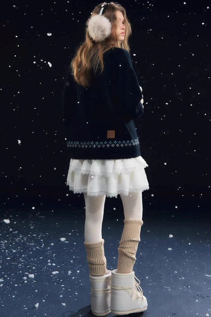 Snowflake Pony Soft Round Neck Sweater