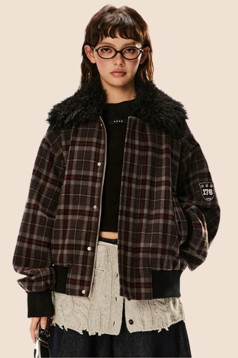 Retro Plaid Lamb Wool Jacket