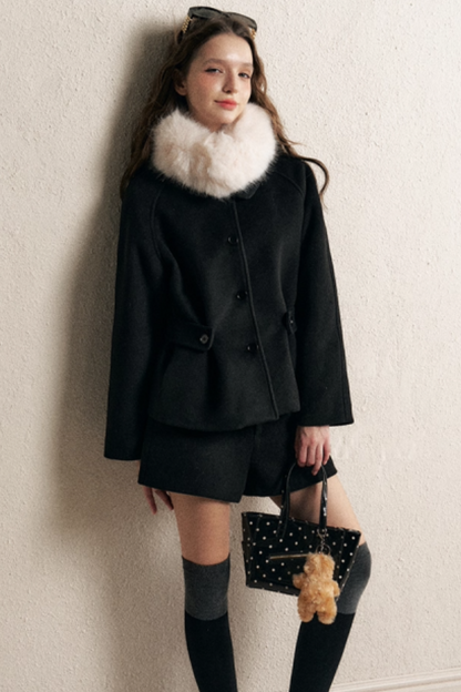 Black Doll Collar Wool Coat
