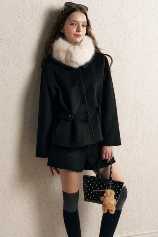 Black Doll Collar Wool Coat