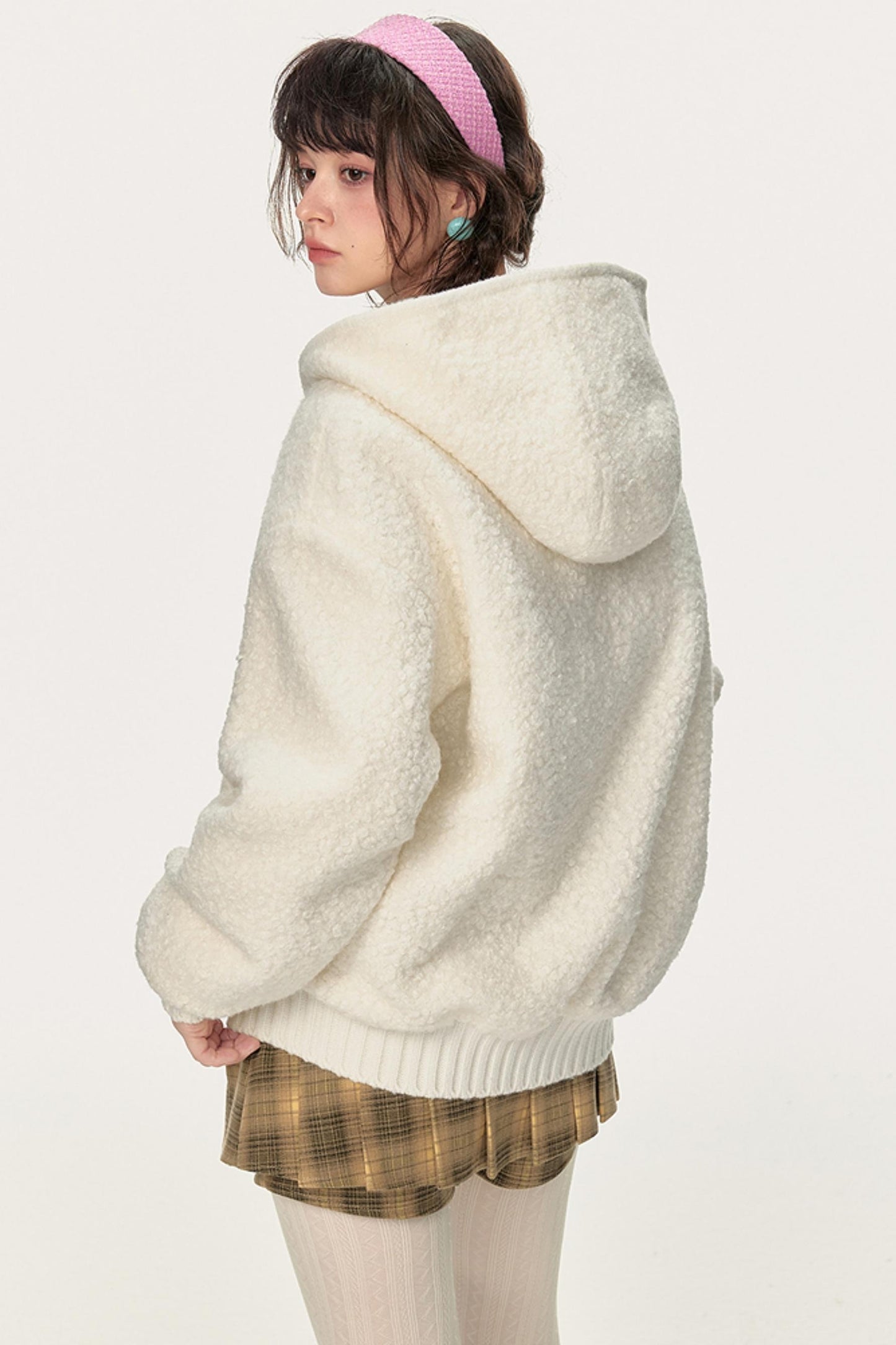 Faux Lamb Wool Hooded Coat