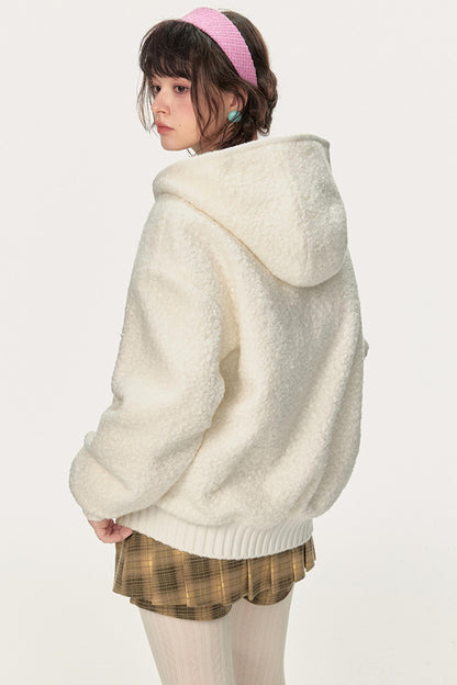 Faux Lamb Wool Hooded Coat