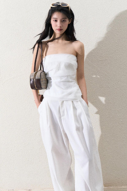 캐주얼 슬림 자켓 & 와이드 레이스 팬츠 세트 