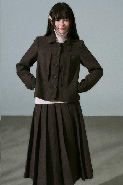 Wool Bow Tie Blazer Suit & Skirt Set-Up