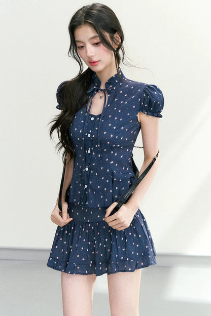 Floral Puff Sleeve Blouse Set-Up