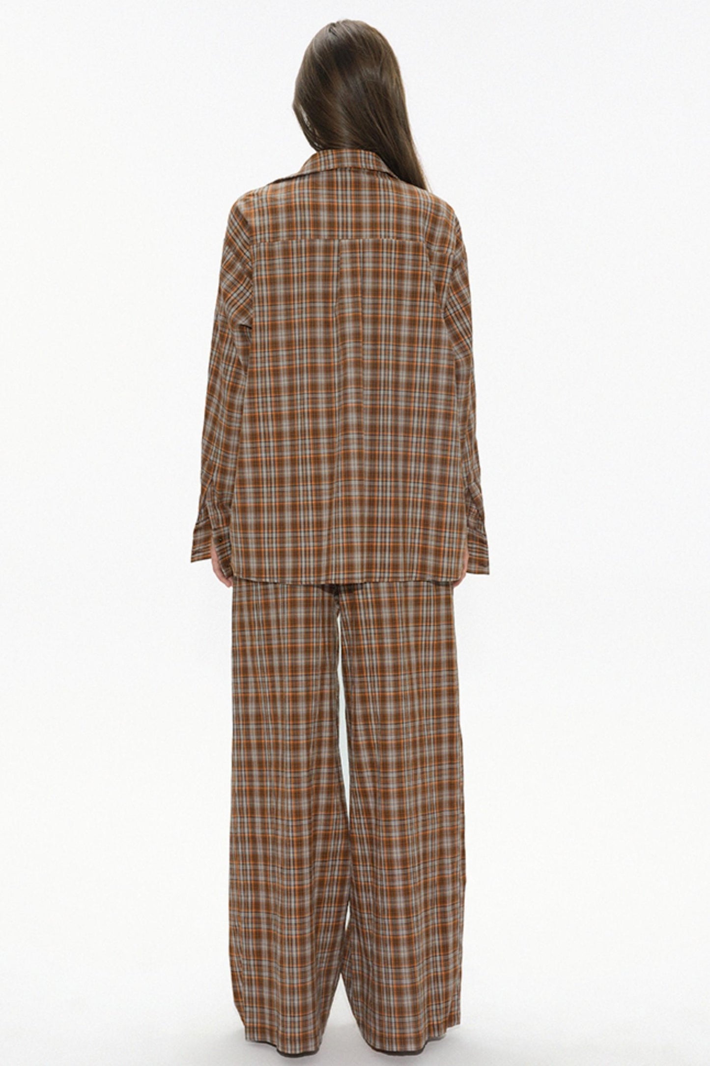 Brown Check Wide Leg Trousers Jacket Set-Up