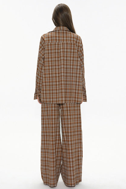 Brown Check Wide Leg Trousers Jacket Set-Up