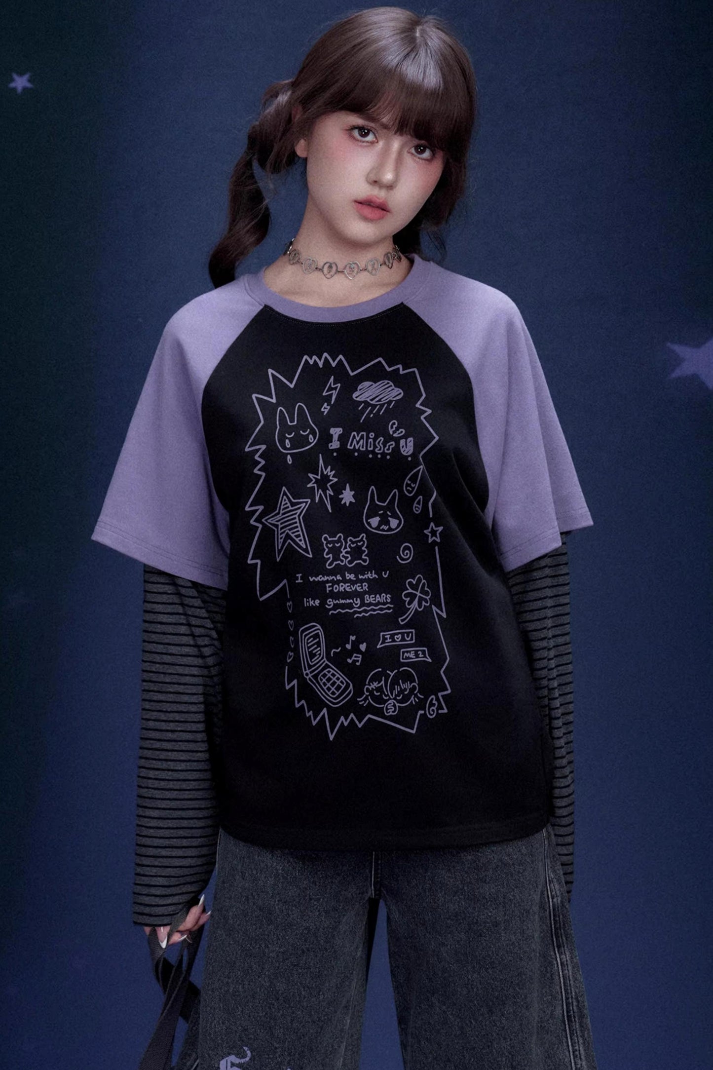 Graffiti Print Two-Piece T-Shirt Set-Up