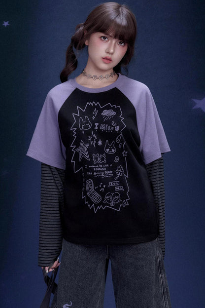 Graffiti Print Two-Piece T-Shirt Set-Up