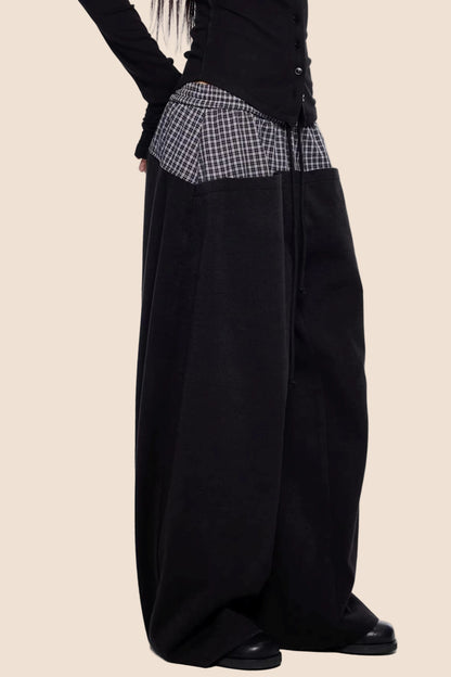 Plaid Patchwork Wide-Leg Pants