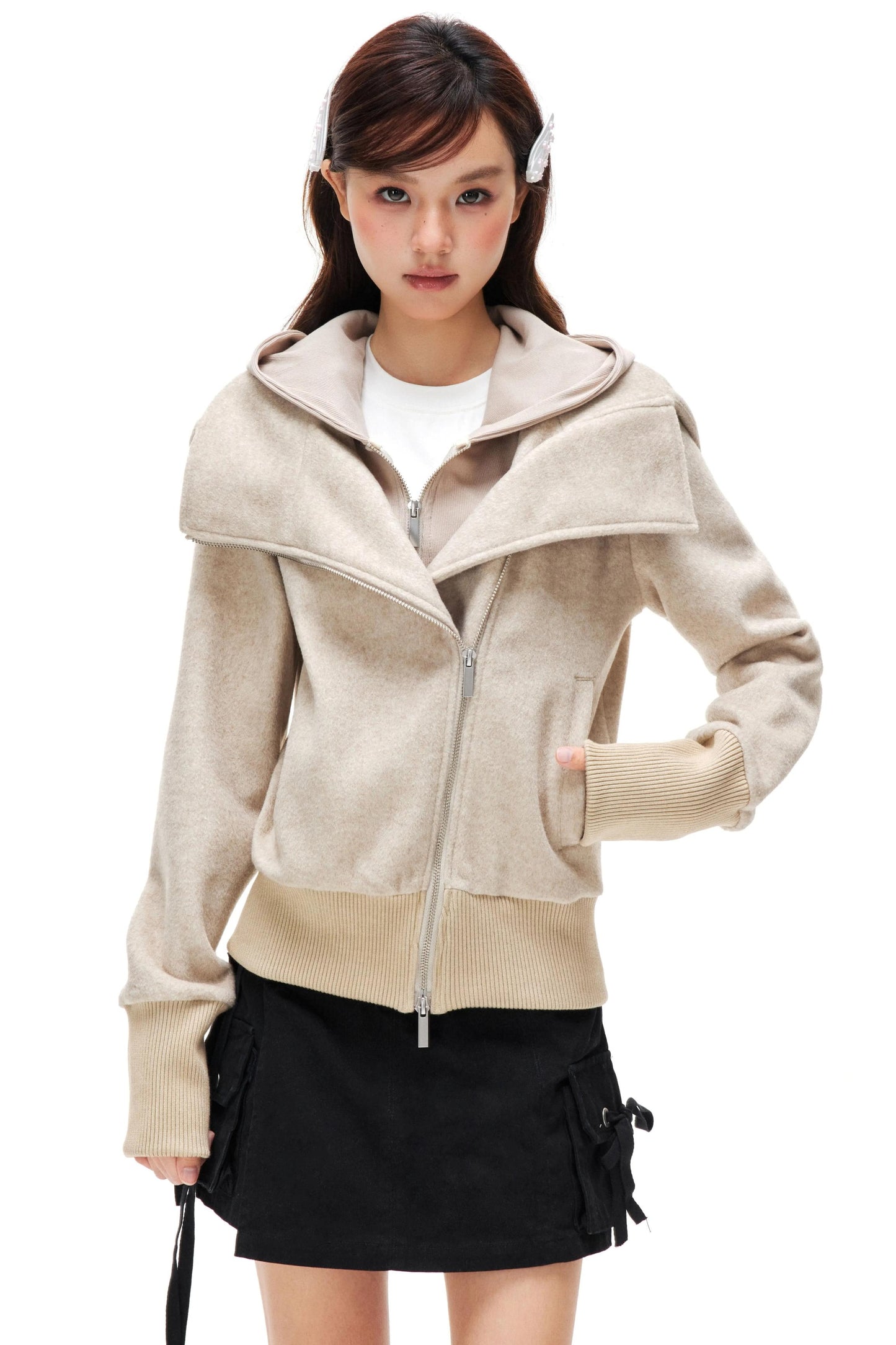 Woolen Slanted Collar Coat