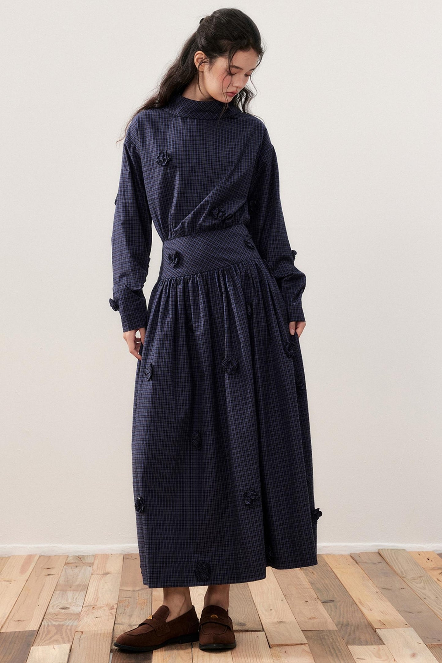 Three-Dimensional Plaid Shirt Dress