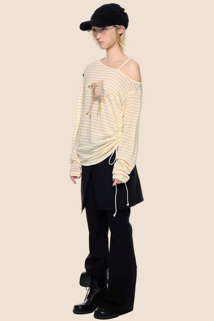 Off-Shoulder Deer Print Blouse