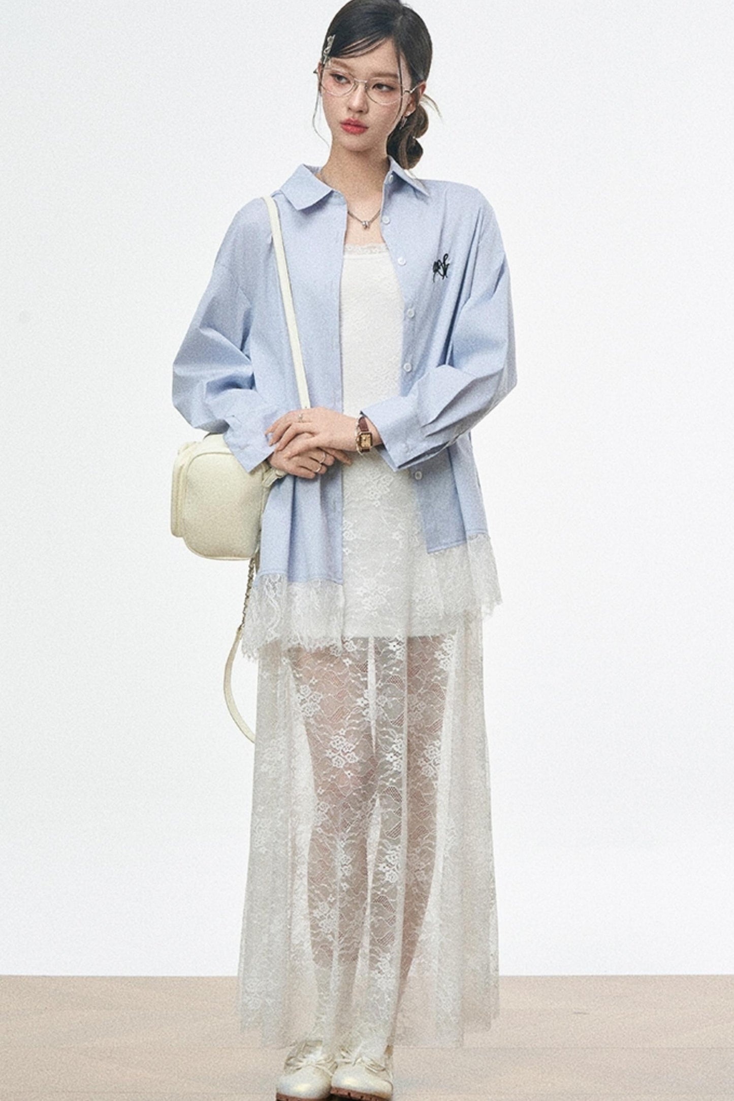 Fusion Lace Dress With Lace Shirt Set-Up