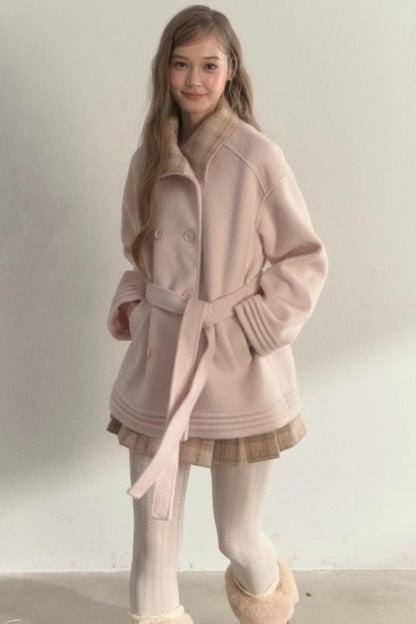 Plaid Double-Breasted Wool Coat