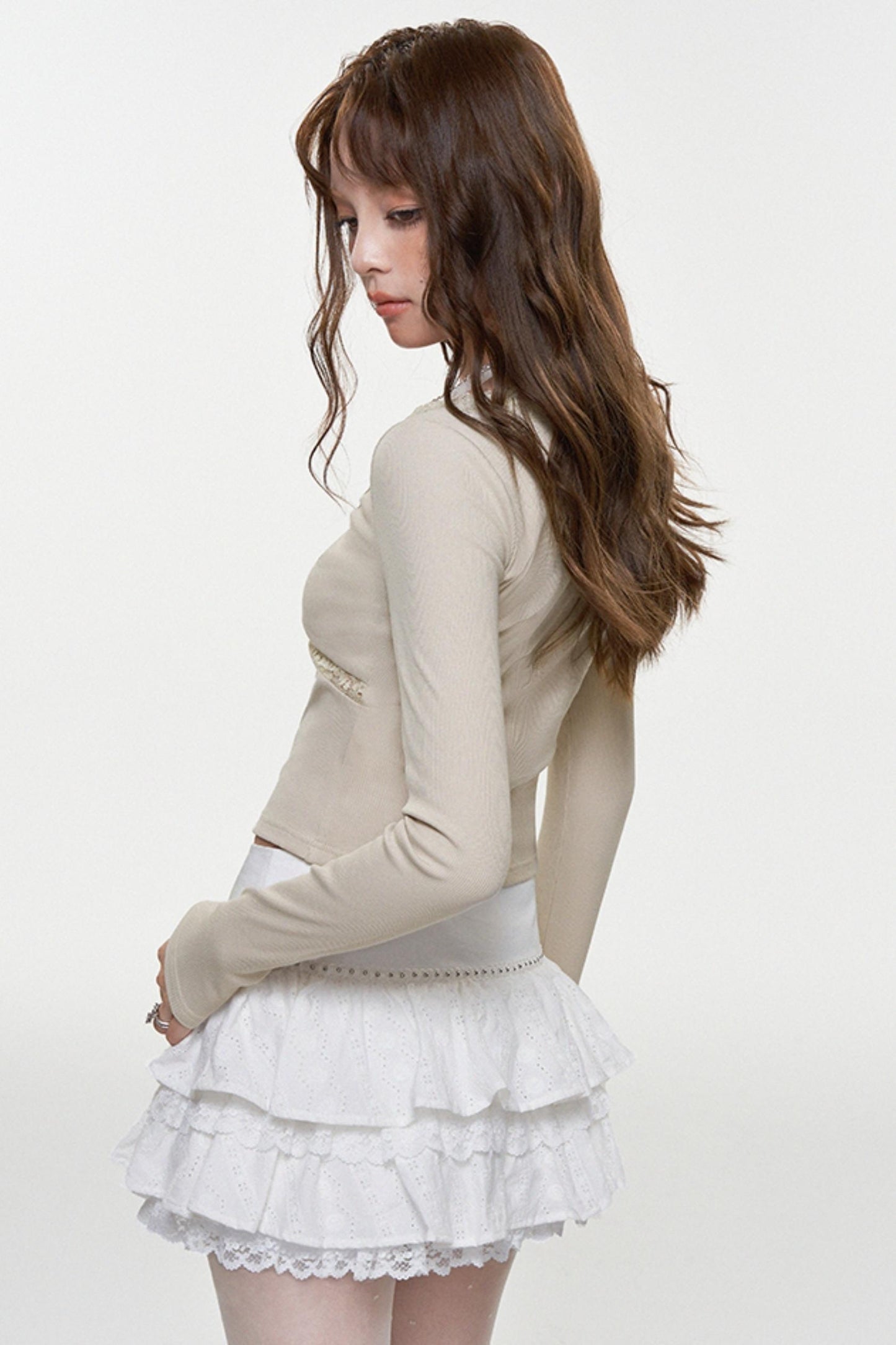 Khaki Lace-Up Long Sleeve Top