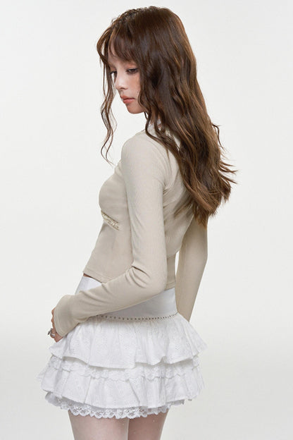 Khaki Lace-Up Long Sleeve Top