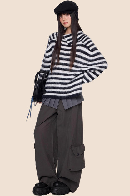 Irregular Lapel Knit Sweater