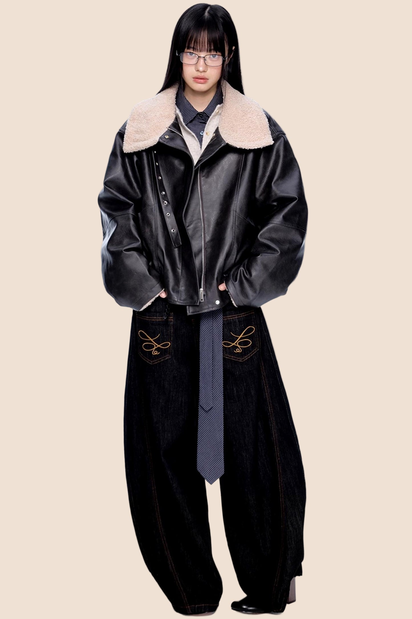 Fur Collar Color-Blocked Jacket