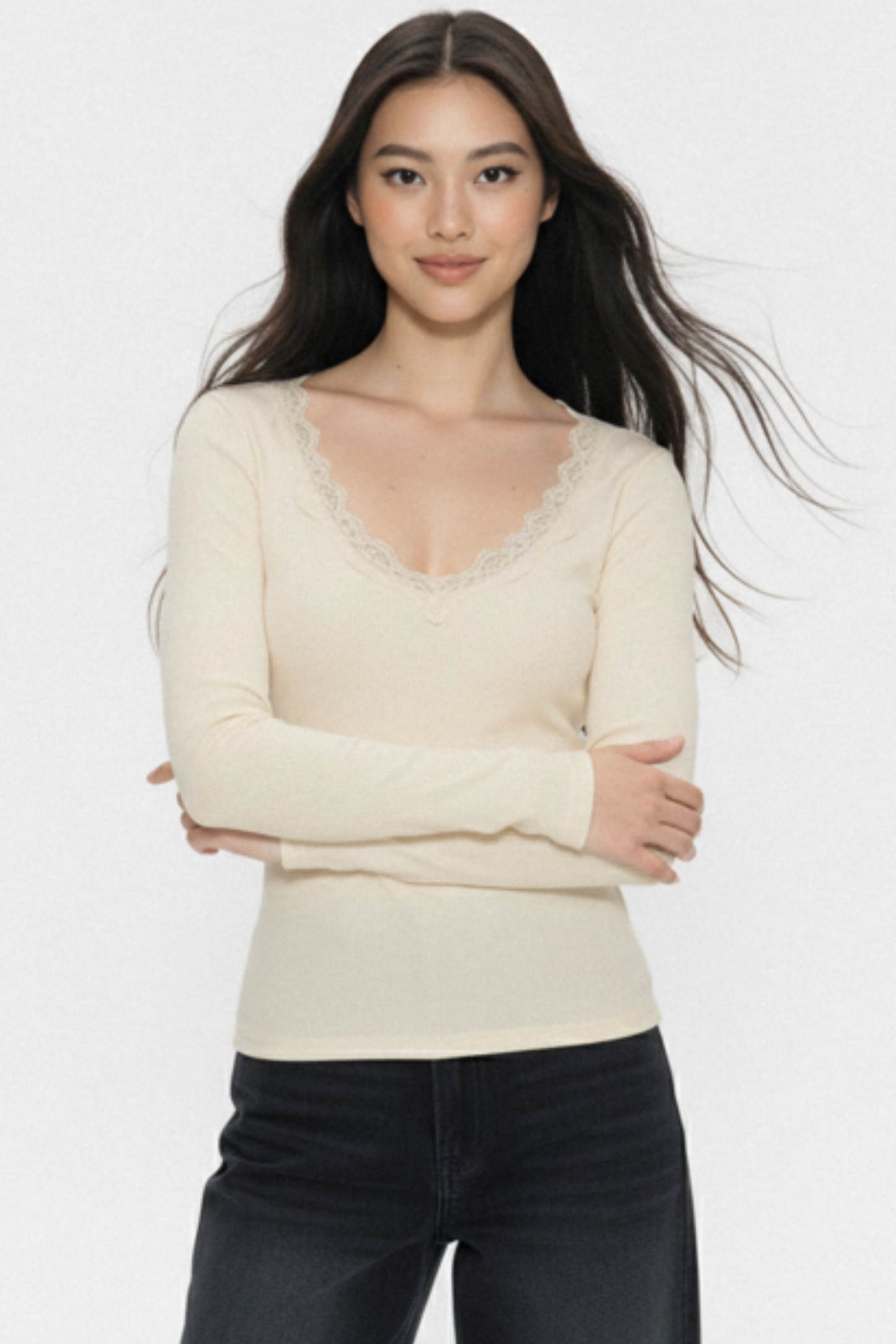 Lace-Trimmed Knit Top