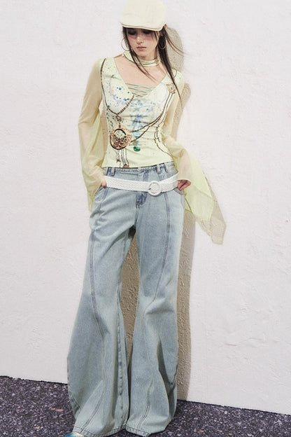 Split Sickle Pocket Heavy Jeans