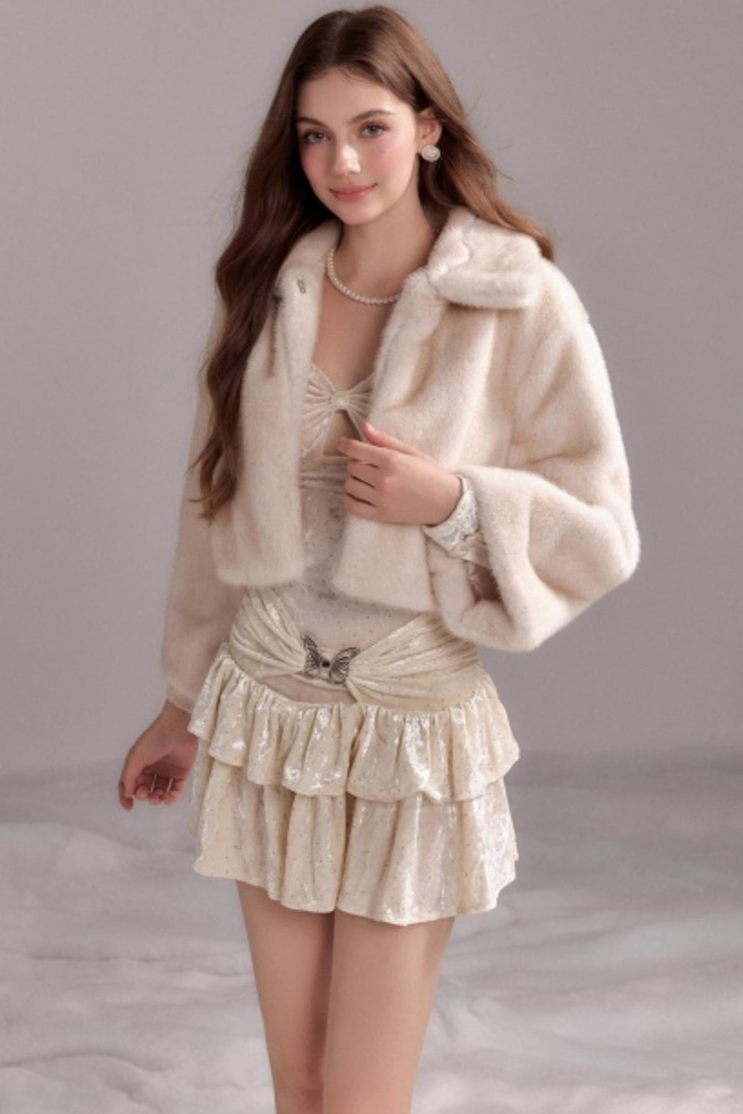 Winter Rabbit Fur Short Lapel Coat