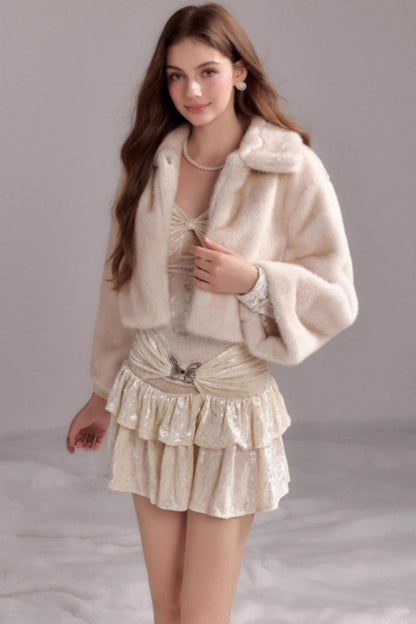 Winter Rabbit Fur Short Lapel Coat