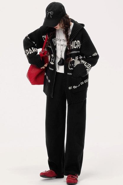 Lazy Fair Island Jacquard Sweater Hooded Jacket