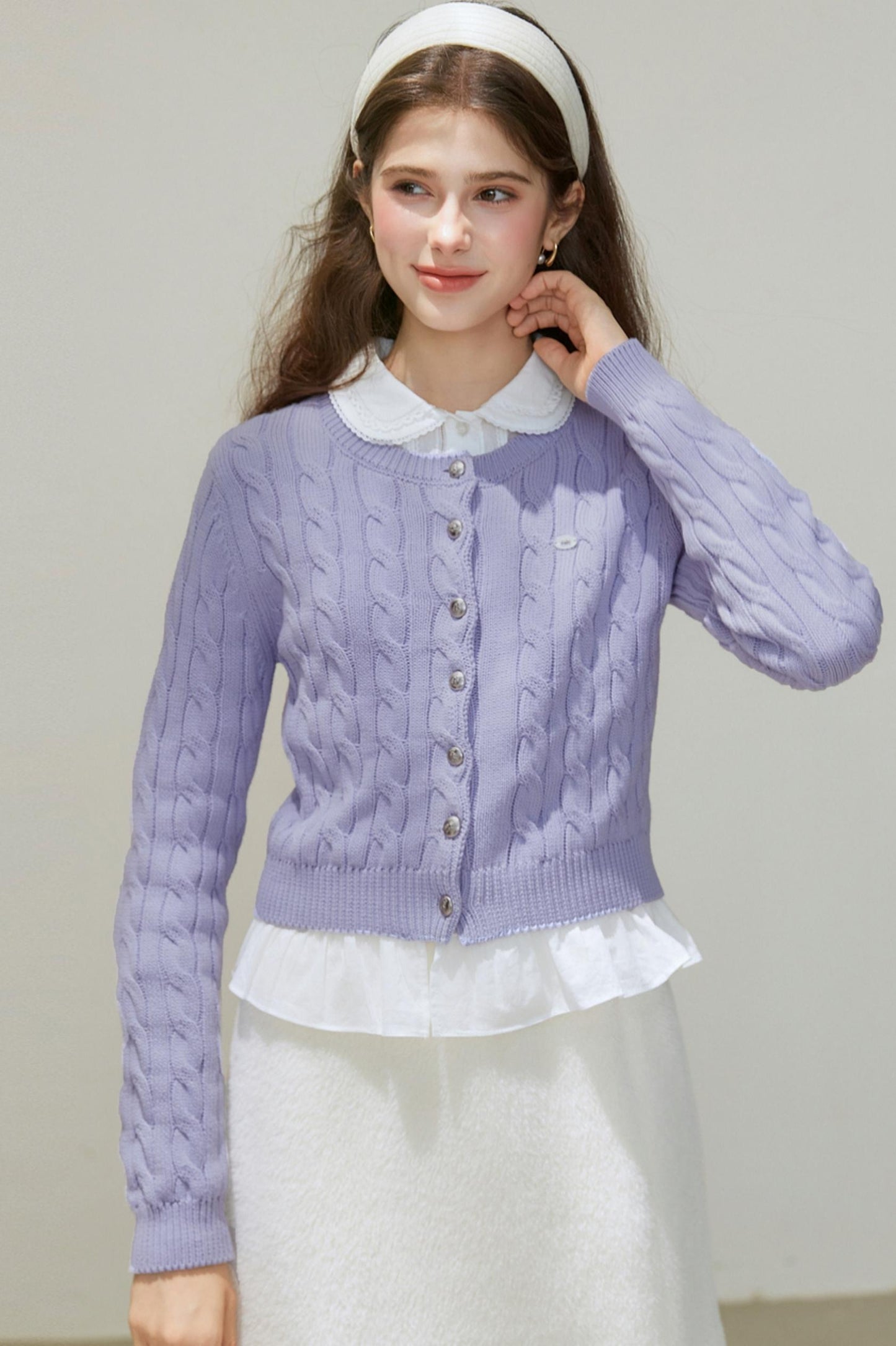 Crew-Neck Knitted Cardigan