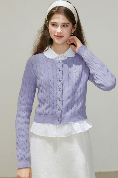 Crew-Neck Knitted Cardigan