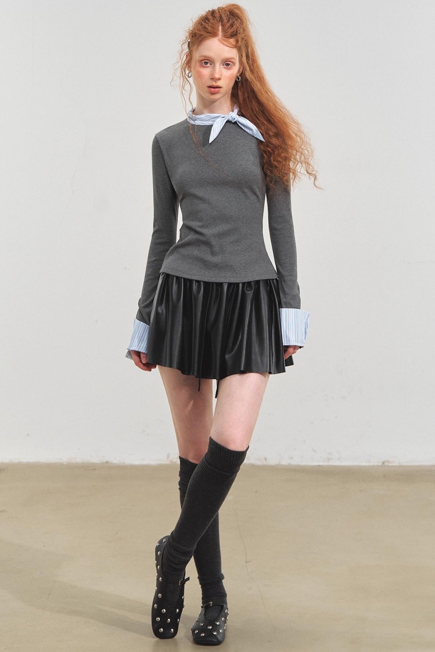 Simple Puffy Leather Skirt