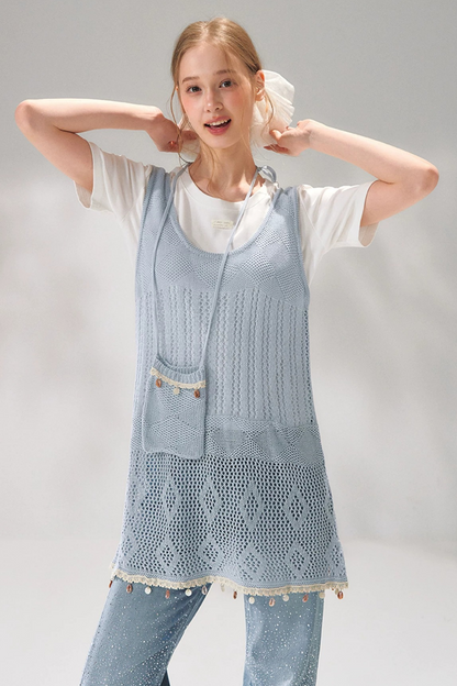 Shell Jacquard Knitted Vest Set