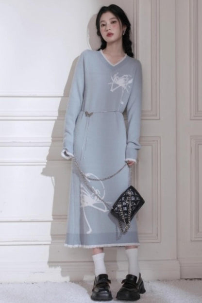 Butterfly Pattern Woolen Dress