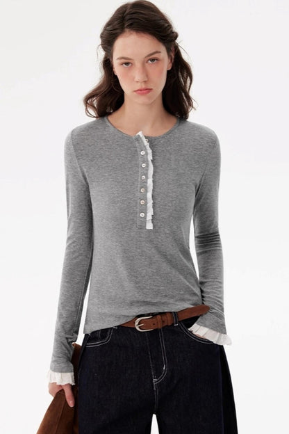Ruffled Tencel Knit Base Layer Top