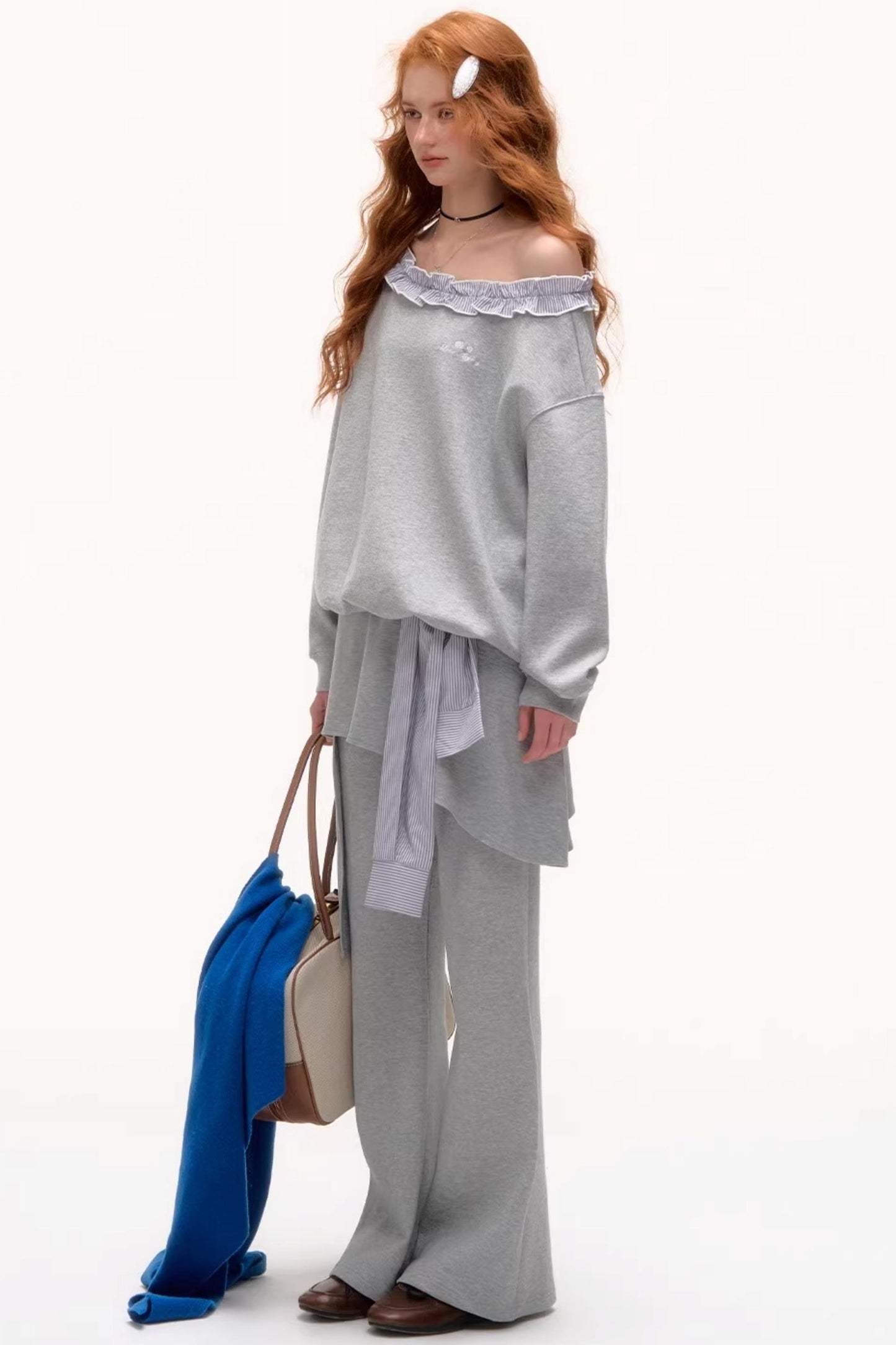 Asymmetrical Striped Ruffle Sweatshirt