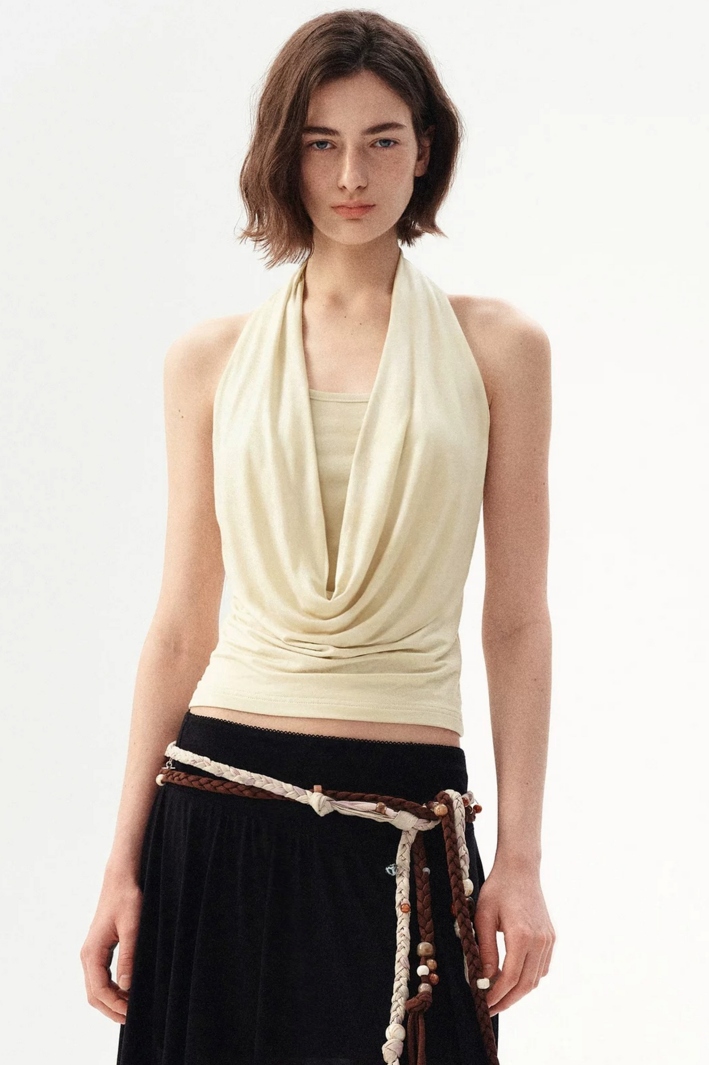 French Beaded Halter Backless Top