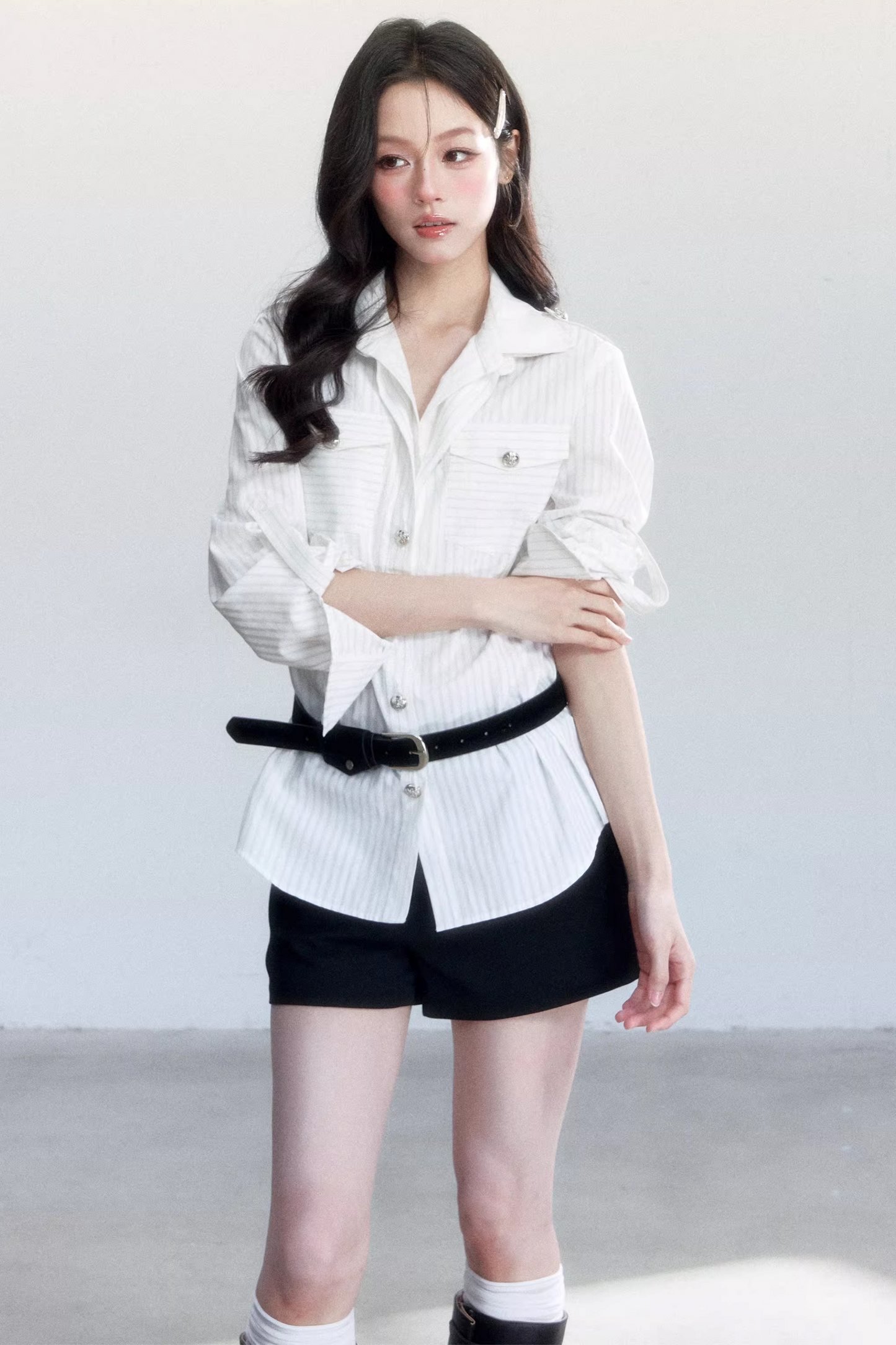 Striped Elegance Shirt Skirt Set-Up